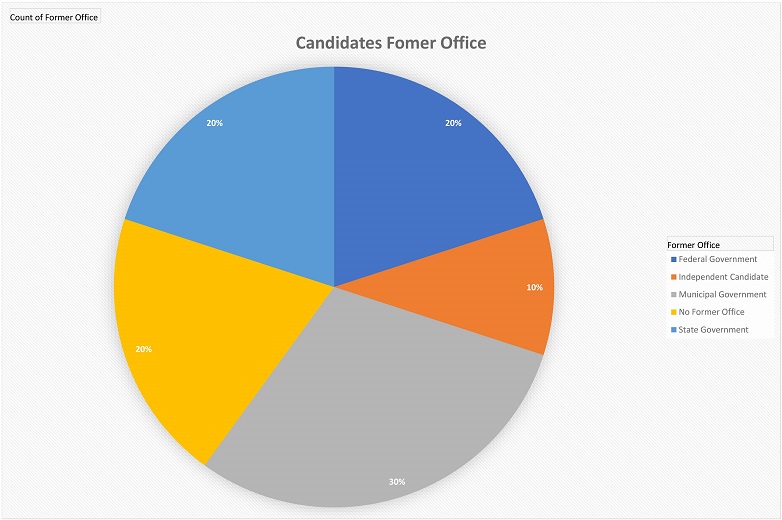 a pie chart showing what level of government candidates previous held offices in
