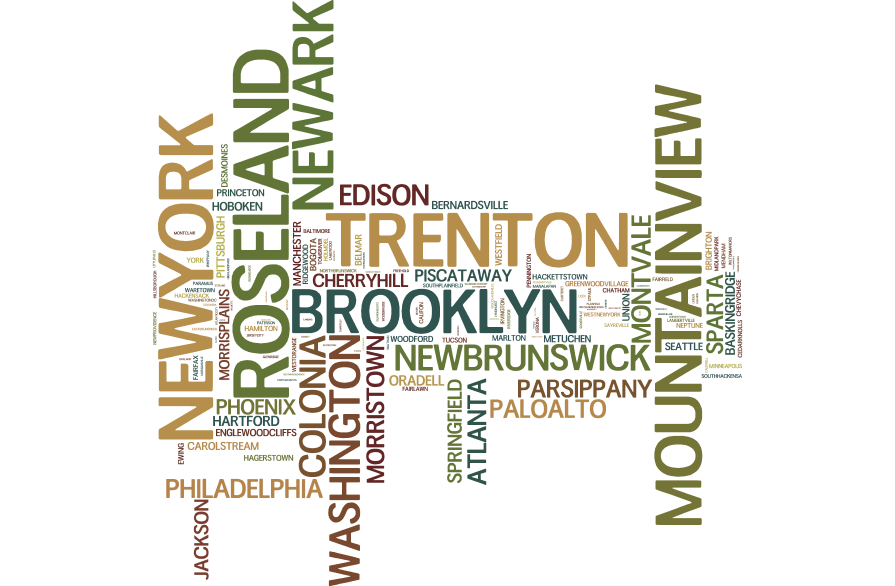 A Wordle showing the which cities did the candidates spend the most money in.