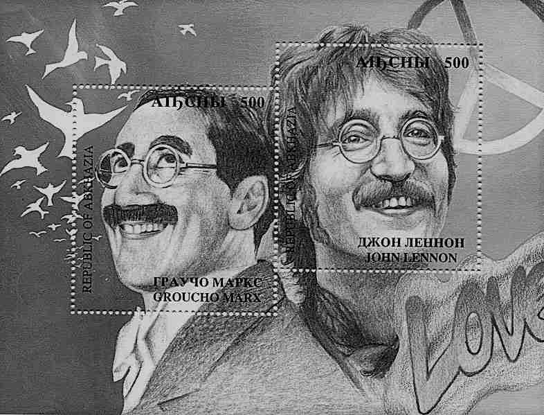 A Abkazian stamp depicting Groucho Marx and John Lenin