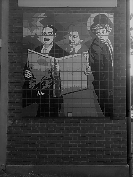 A public mural of Chico, Harpo, and Groucho Marx